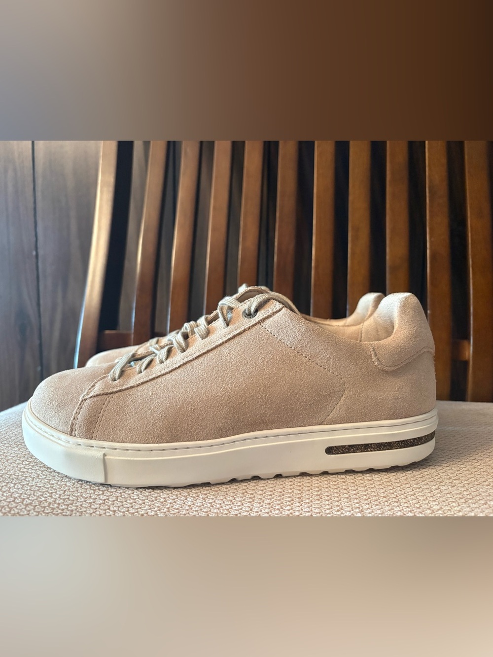 Birkenstock Womens Suede Sneakers in Tan tried on no box